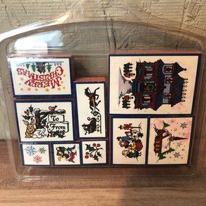Victorian Christmas Foam Stamps, Sled, Carolers, Church, Snowflakes for Cards
